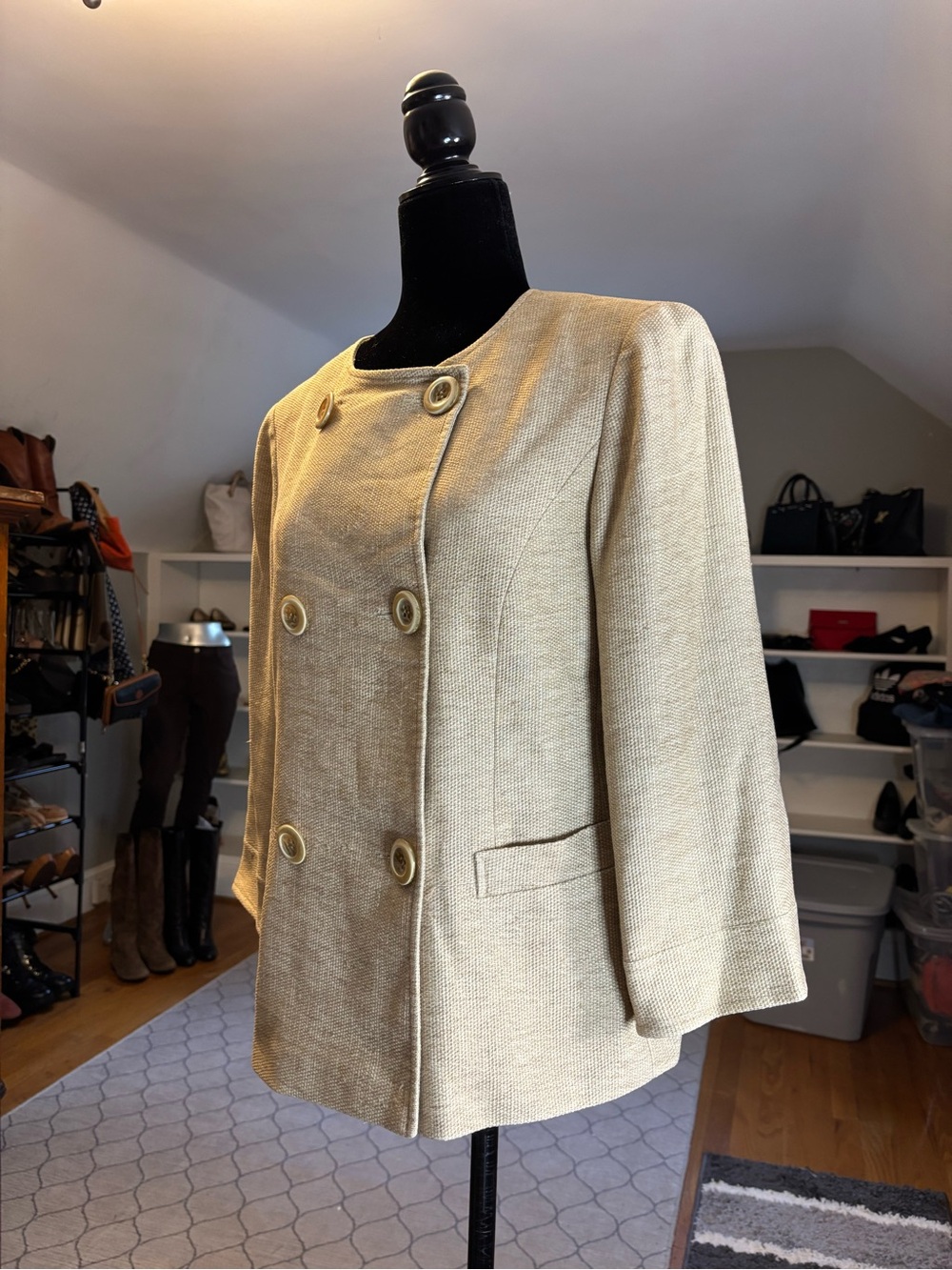 Lafayette 148 New York | Wool-Linen Double-Breasted Jacket | Size 10 - Picture 5 of 6